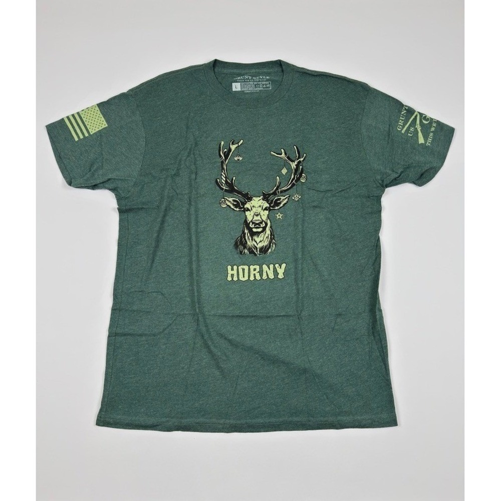 Grunt Style Horny Deer T-Shirt Heather Forest Green Large New Without Tags